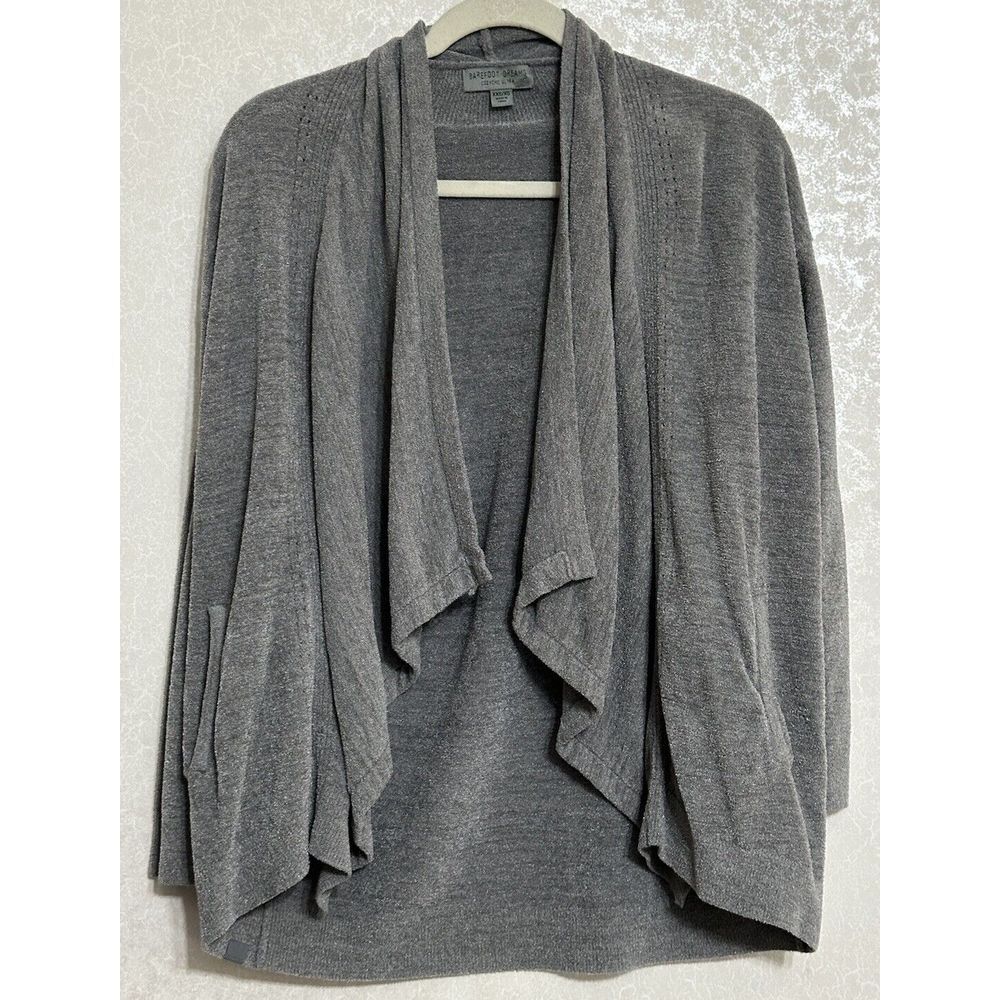Barefoot Dreams Cozychic Ultra Lite Knit Draped Open Front Cardigan Gray XXS/ XS